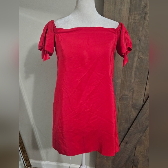 AMANDA UPRICHARD 100% Silk Desiree Off The Shoulder Mini Dress. Candy Red. SM - Picture 7 of 12